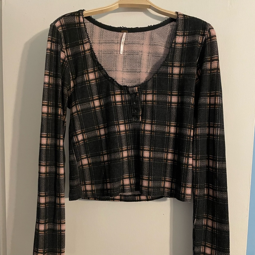 Plaid long sleeve crop top- Free people